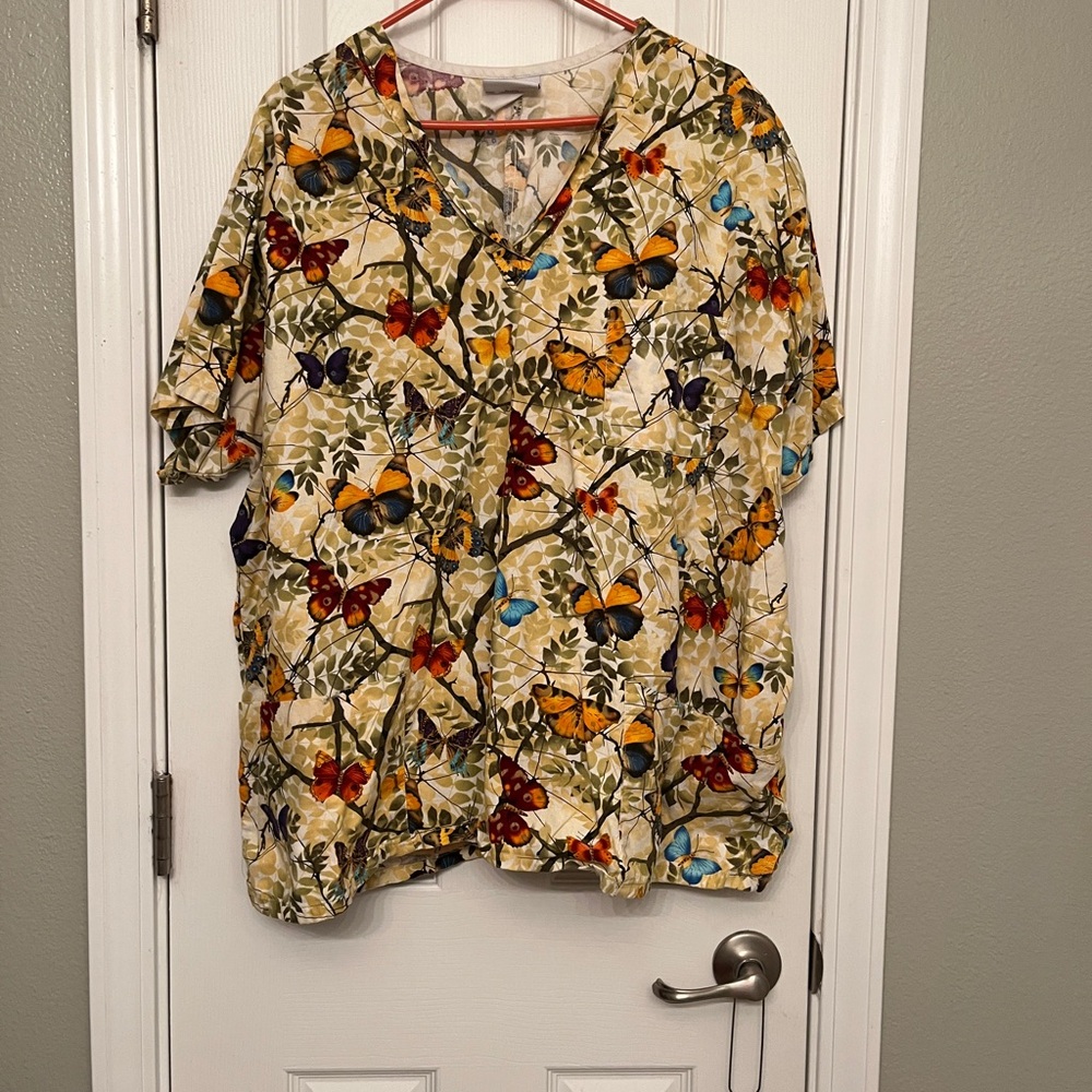 Colorful Butterfly V-Neck Blouse